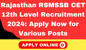 Rajasthan RSMSSB CET 12th Level Recruitment 2024 Apply Now for Various Posts